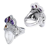 SR-7991-CO1-5" Sterling Silver Ring With Garnet, Citrine, Bone Face, Amethyst Jewelry Bali Designs Inc